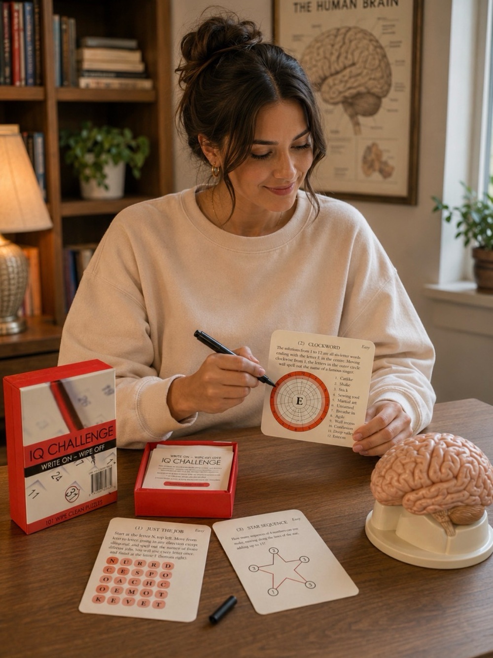 IQ CHALLENGE Brain Puzzles Write On Wipe Off Reusable Boxed Set Numbers Geometry
